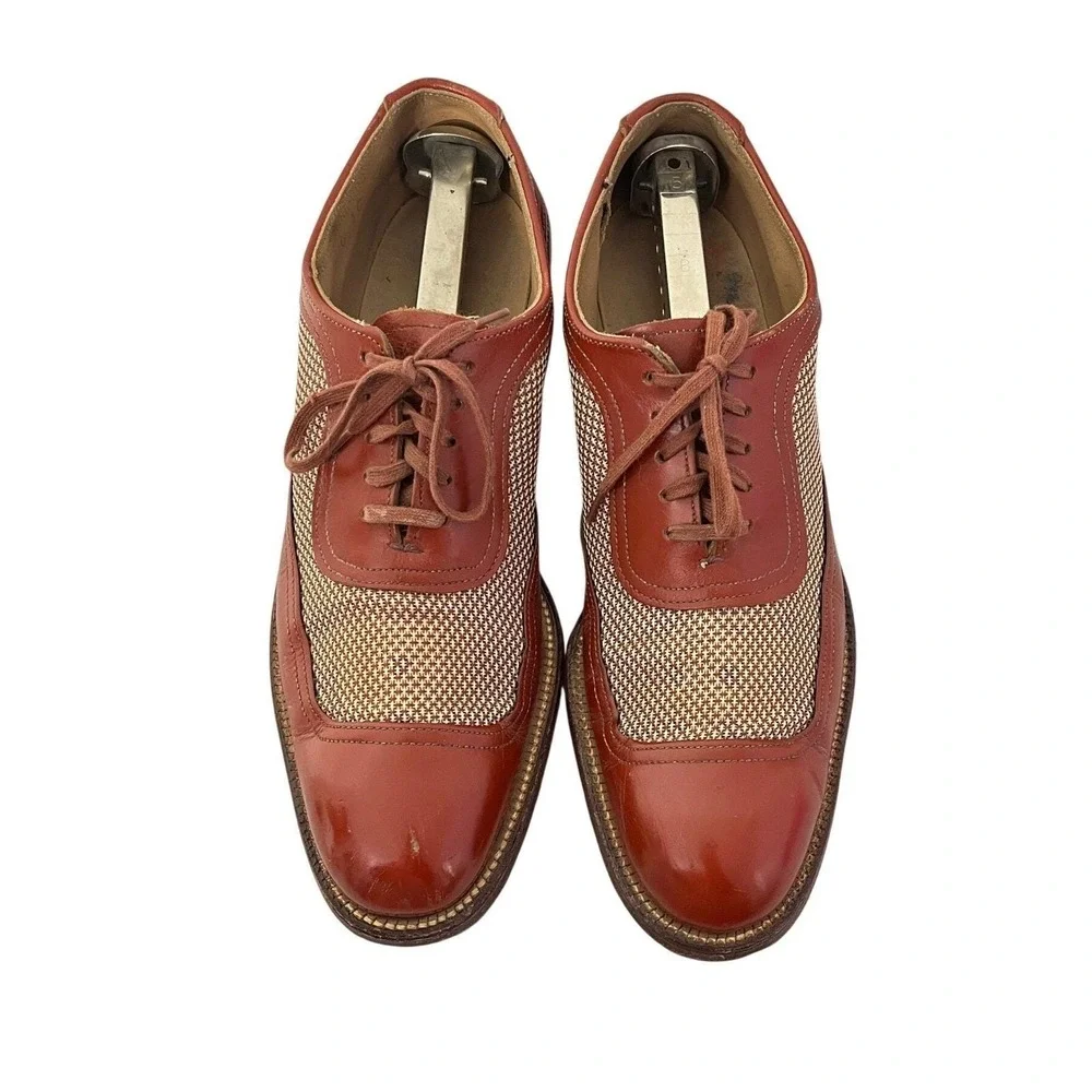 Vintage Spectator Oxford Shoes Mens 6C Brown Leather Mesh Two Tone Cap‎ Toe